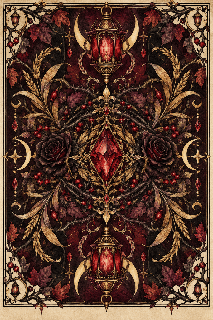 Ruby blackthorn lantern wreath